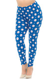 These Buttery Smooth Boys of Summer Baseball Extra Plus Size Leggings feature a vibrant blue background, and are decorated with an all over print of baseballs, white stars, and white stripes.