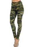 Rotated front view of Buttery Smooth Green Camouflage High Waisted Leggings.