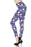 Left side view of our Buttery Smooth American Stars Plus Size Leggings with a red, white, and blue star covered design.