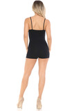 Back view of Black USA Basic Cotton Black Rear Spaghetti Strap Short Jumpsuit