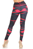 Rear view of Creamy Soft Cascading 3D Sport Wrap Extra Plus Size Leggings - 3X-5X - USA Fashion™ featuring a black and red color scheme.