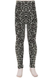 Front view of Buttery Smooth Snow Leopard Kids Leggings with a versatile black and white animal print design.