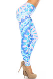 Right side of Creamy Soft Bursting Blue Mandala Plus Size Leggings - USA Fashion™ with a fabulous mix of blues accented by a hint of soft pink.