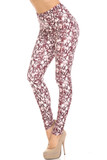 45 degree view of Creamy Soft Crimson Snakeskin Plus Size Leggings - USA Fashion™ with an all over burgundy on white reptile design.