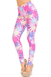 45 degree view of Creamy Soft Pretty in Pink Marijuana Plus Size Leggings - USA Fashion™ featuring a colorful all over weed leaf design.
