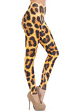 Right side of Creamy Soft Spotted Panther Plus Size Leggings - USA Fashion™ with an all over brown spotted animal design with a printed on fur texture.