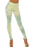 Front of Buttery Smooth Mint Tie Dye Extra Plus Size Leggings with a soft pastel green dyed design.