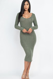 Long Sleeve Brushed Knit Scoop Back Midi Dress