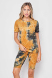 Front side of 2 Piece Buttery Smooth Camel Tie Dye Biker Shorts and T-Shirt Set - Plus Size