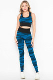 Front 2 Piece Seamless Teal Camouflage Bra Top and Leggings Sport Set with a high waist design