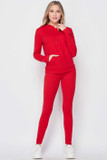 Front side image of Red Solid 2 Piece Buttery Smooth Leggings and Pullover Hoodie Set