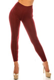 Front side image of Solid Burgundy Contour Seam High Waisted Sport Leggings with Pockets