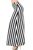 Left side image of Buttery Smooth Black and White Wide Stripe Plus Size Maxi Skirt with a flattering elongating design.