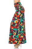Left side of Buttery Soft Rainbow Marijuana Plus Size Maxi Skirt with a fun and sassy multi-colored weed leaf design.