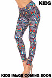 45 degree view of Creamy Soft Jewel Tone Butterfly Kids Leggings - USA Fashion™ with a colorful butterfly design on a charcoal background.