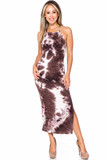 Front of Brown Buttery Smooth X Back Side Slit Tie Dye Summer Dress