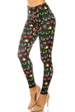 45 degree view of Creamy Soft Evil Cartoon Eyes Leggings - USA Fashion™ with an amazing all over multi-colored creepy eyeball design.