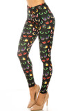 45 degree view of Creamy Soft Evil Cartoon Eyes Plus Size Leggings - USA Fashion™ with an amazing all over multi-colored creepy eyeball design.