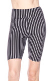 Front view image of  mid thigh length Buttery Smooth Black Pinstripe  Biker Shorts featuring a neutral striped design that pairs with a top of any color.