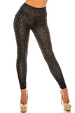 Front side image of Black Leopard Serrated Mesh High Waisted Sport Leggings featuring an amazing animal print and mesh design