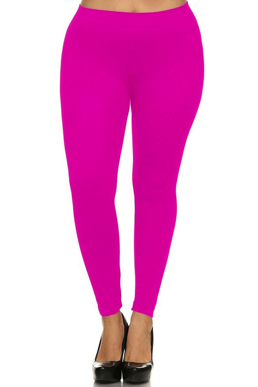 Full Length Neon Nylon Spandex Leggings - Plus Size