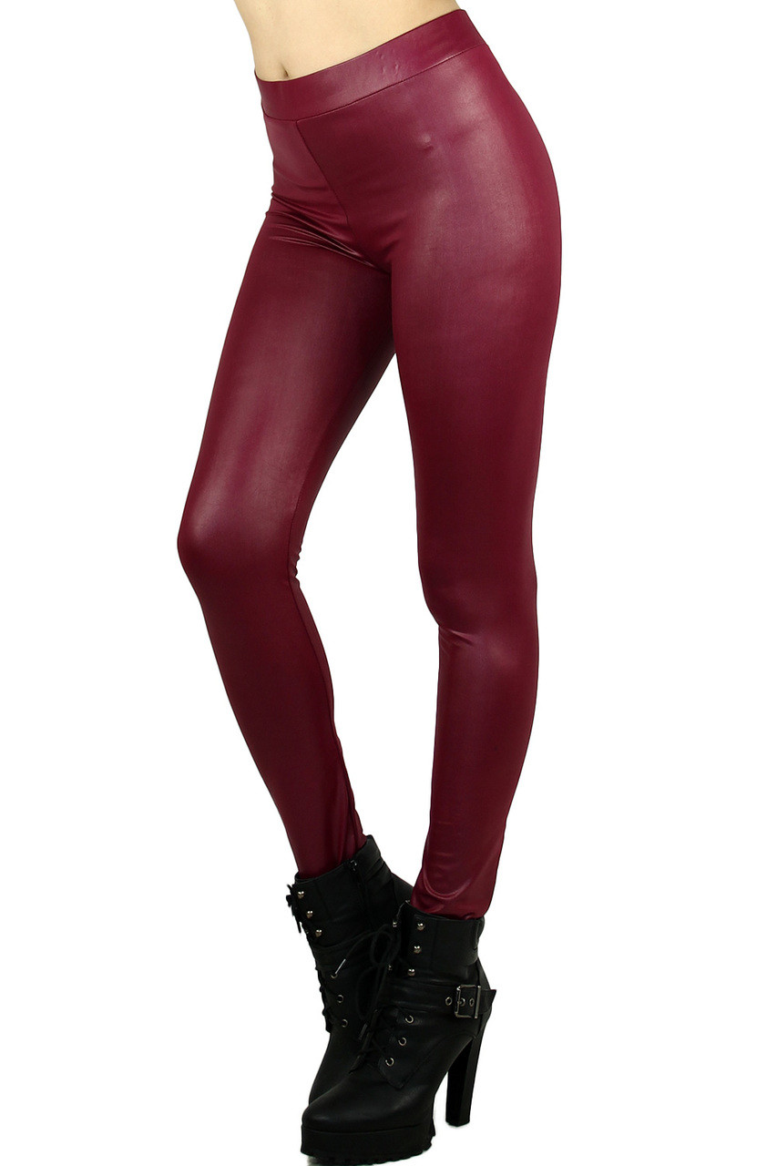 burgundy liquid leggings