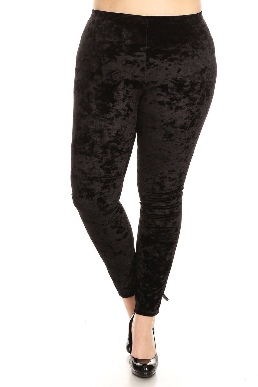 Plus Black Velvet Leggings, Plus Size