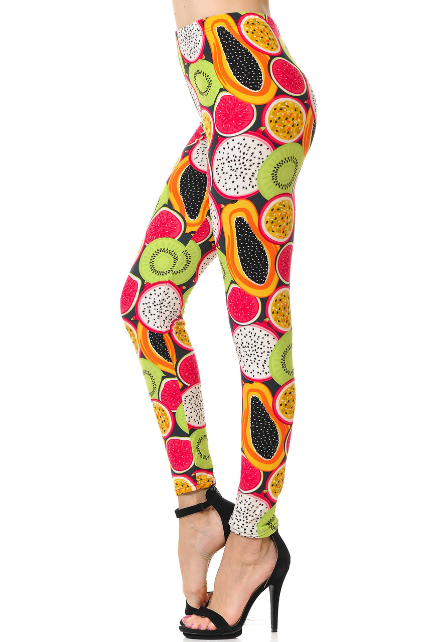 Buttery Smooth Colorful Tropical Fruit Plus Size Leggings