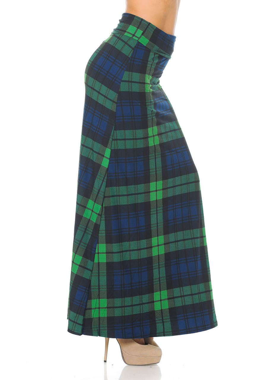 Buttery Smooth Green Plaid Maxi Skirt