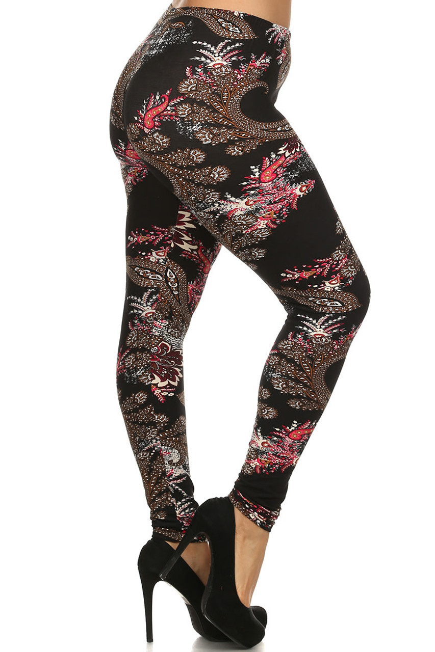 Right leg side image of Buttery Soft Berry Plume Plus Size Leggings
