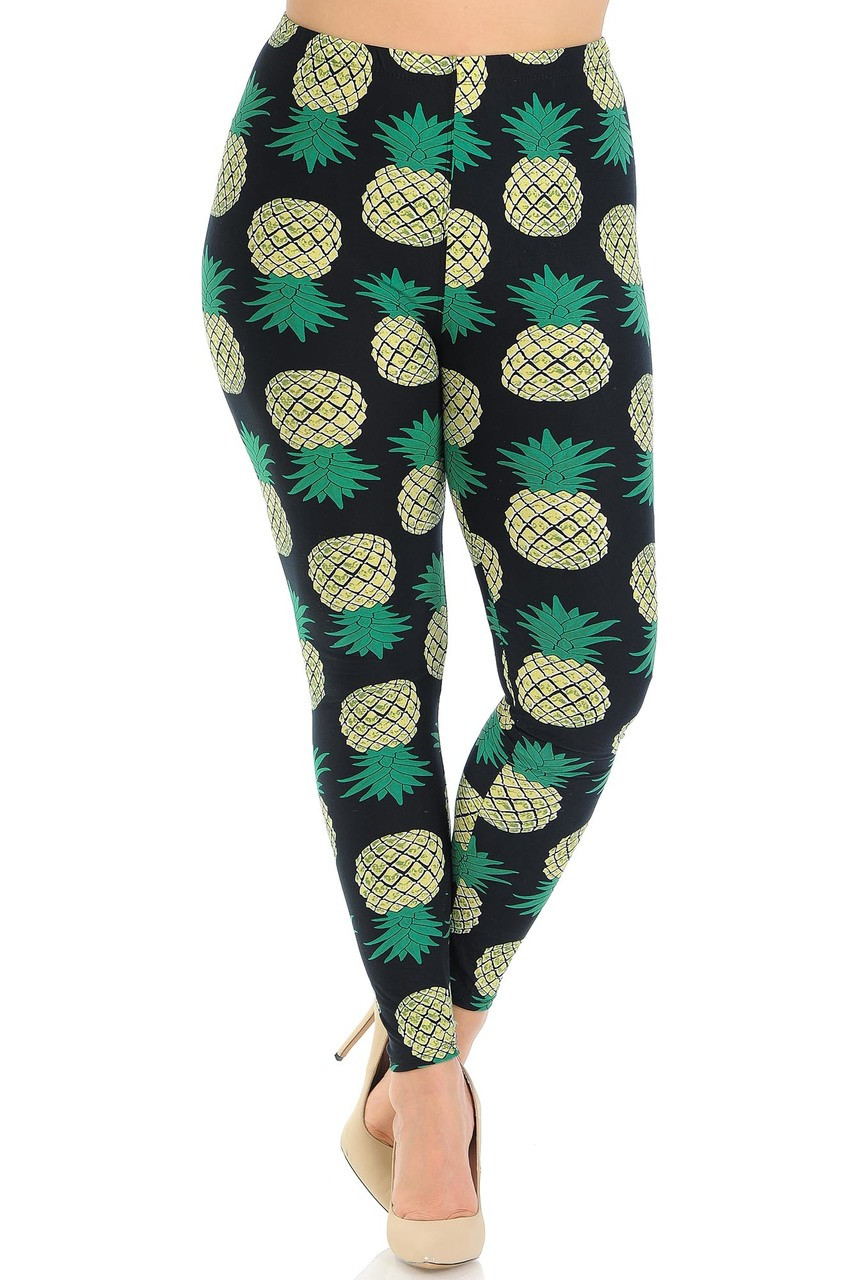 Buttery Smooth Green Pineapple Plus Size Leggings - EEVEE