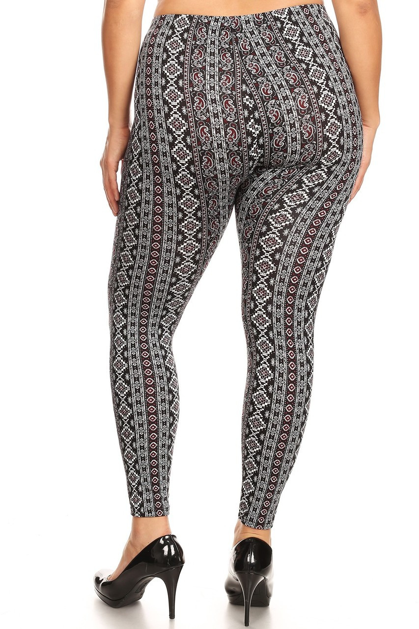 Buttery Smooth Vertical Paisley Brocade Plus Size Leggings