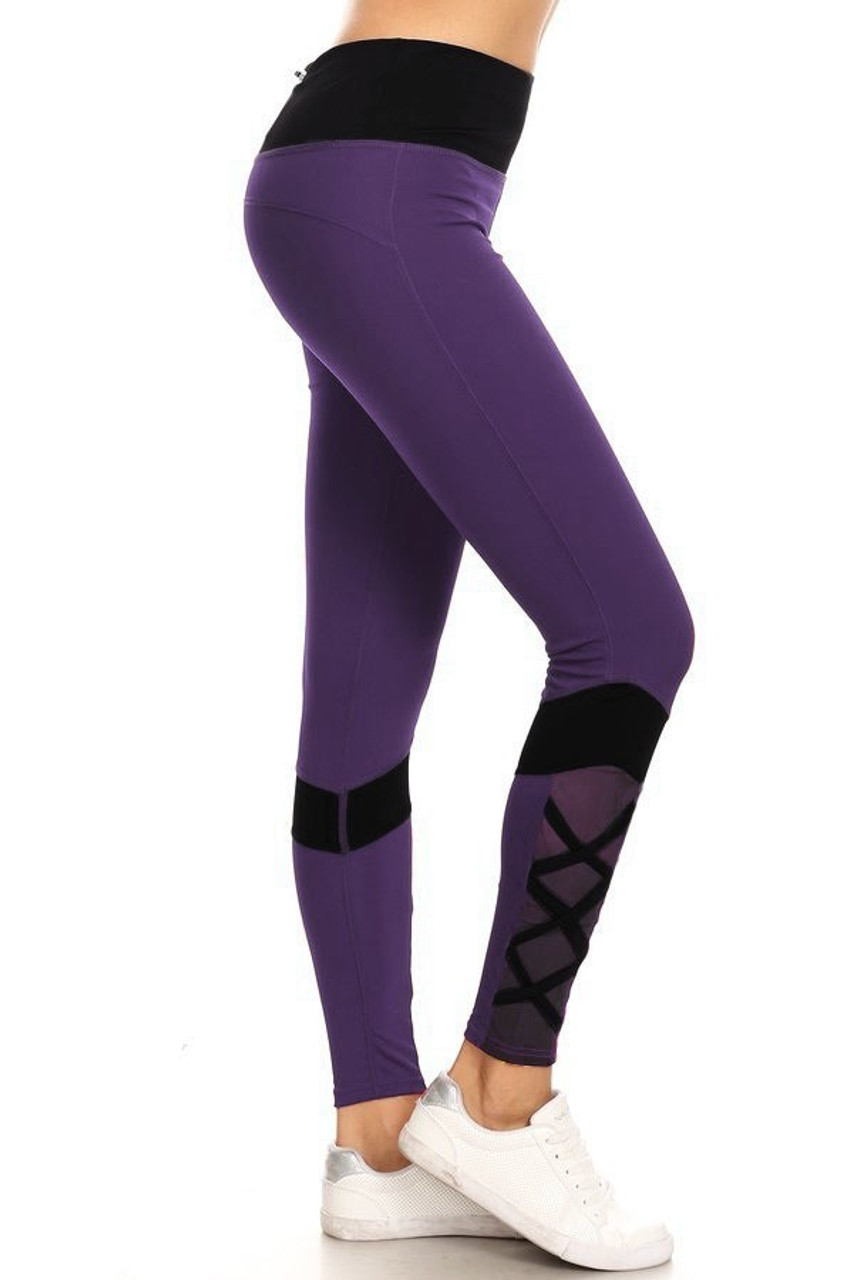 Beyond Yoga Women's Leggings Criss Cross Mesh Ankle Black Size