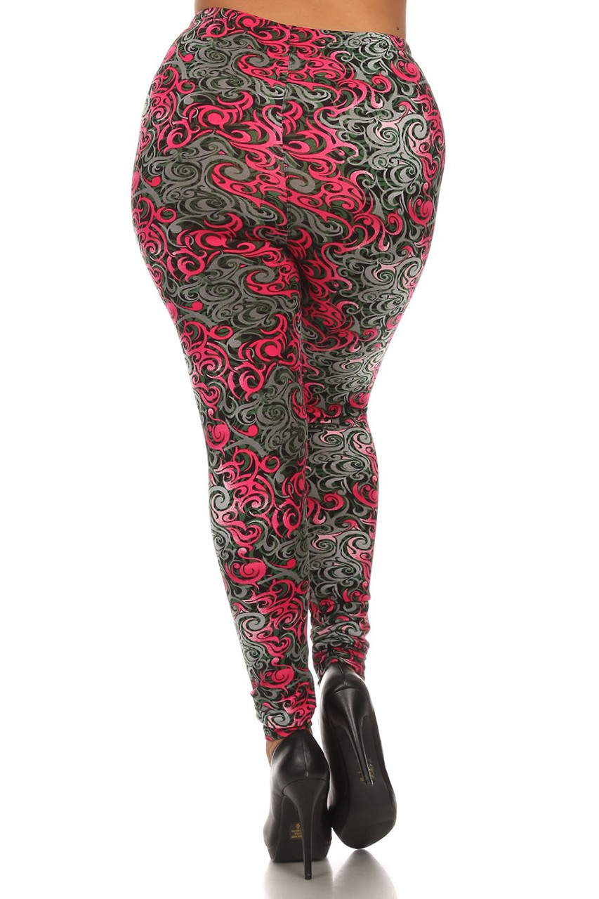 Back image of Buttery Smooth Plus Size Fuchsia Tangled Swirl Leggings