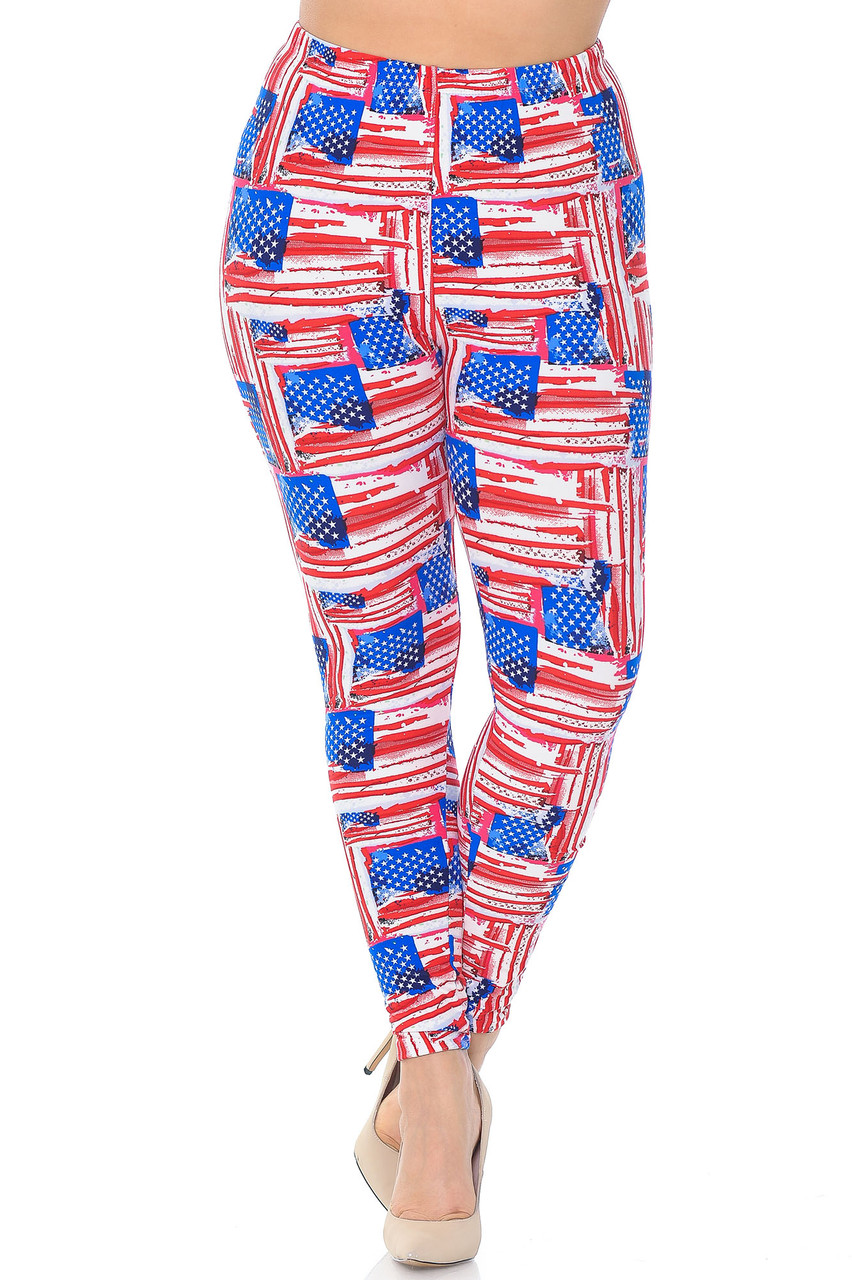 Buttery Smooth Watercolor USA Flag Plus Size Leggings