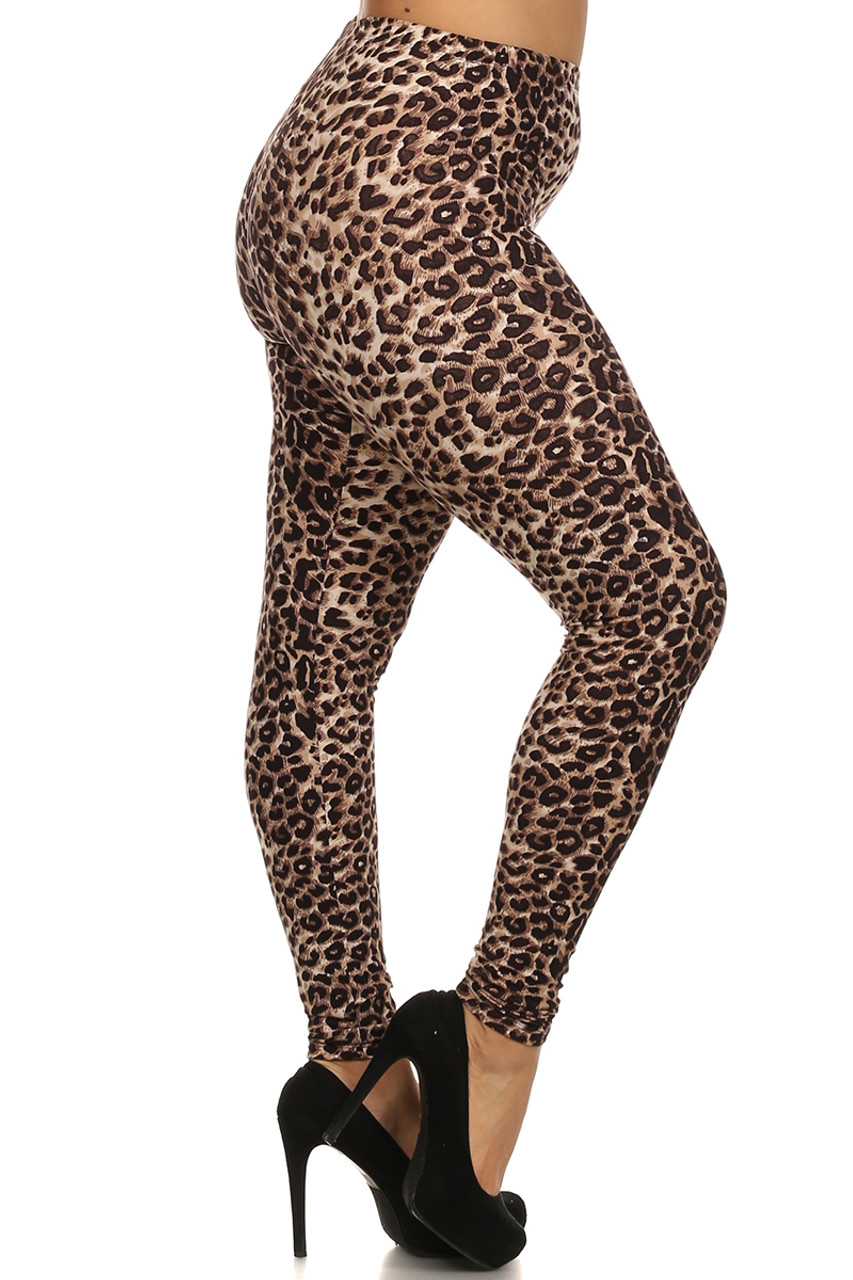 Right side leg image of Buttery Soft Feral Cheetah Plus Size Leggings