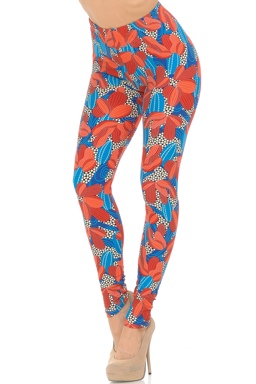 Buttery Smooth Red and Blue Cactus Leggings