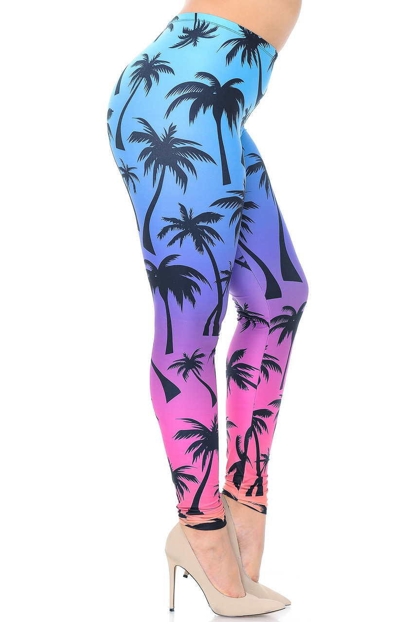 Right side of Creamy Soft Ombre Palm Tree Plus Size Leggings - USA Fashion™