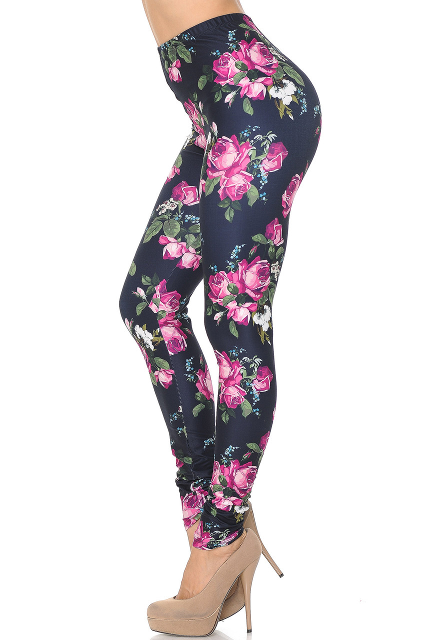 Left side of Creamy Soft Fuchsia Rose Leggings - USA Fashion™
