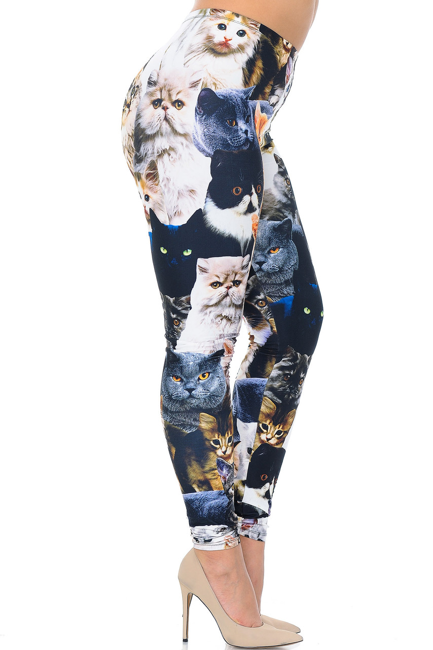 Right side view of Creamy Soft Cat Collage Plus Size Leggings - USA Fashion™