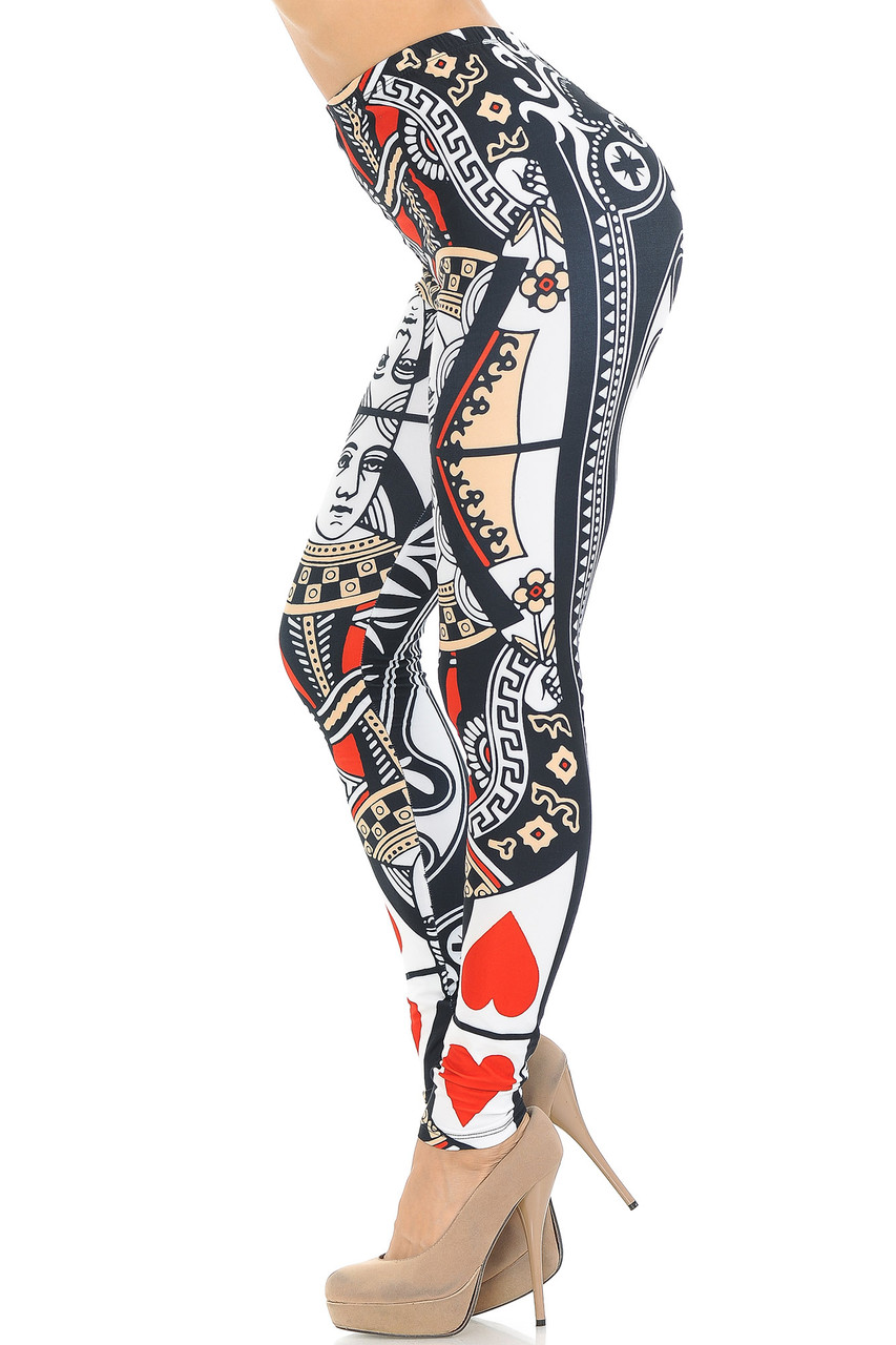 Left side view of Creamy Soft Queen of Hearts Leggings - USA Fashion™