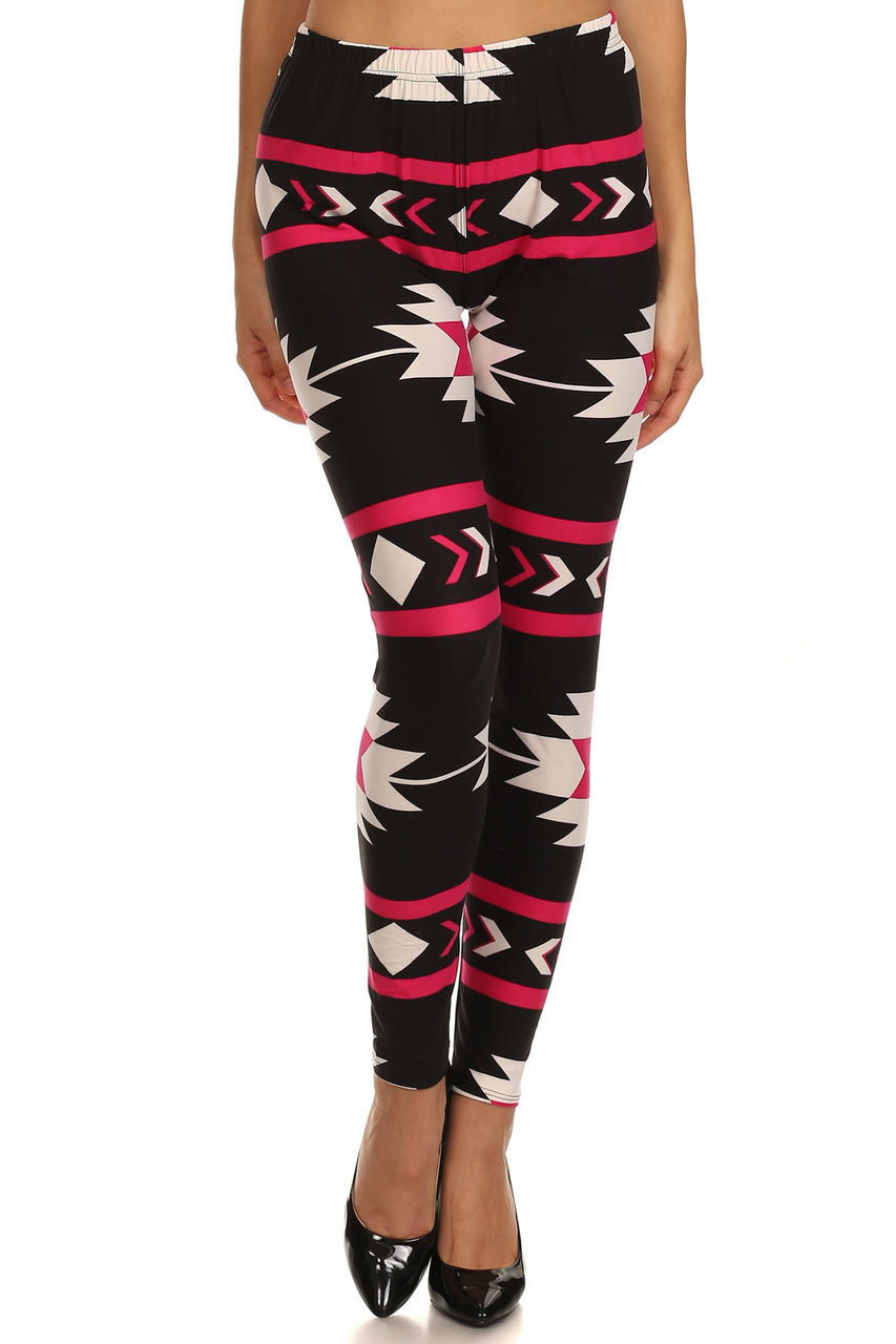 Buttery Smooth Magenta Aztec Tribal Plus Size Leggings