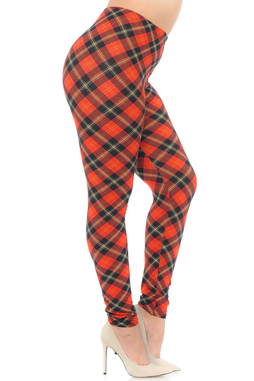 Right side view image of Buttery Smooth Classic Red Plaid Extra Plus Size Leggings - 3X-5X