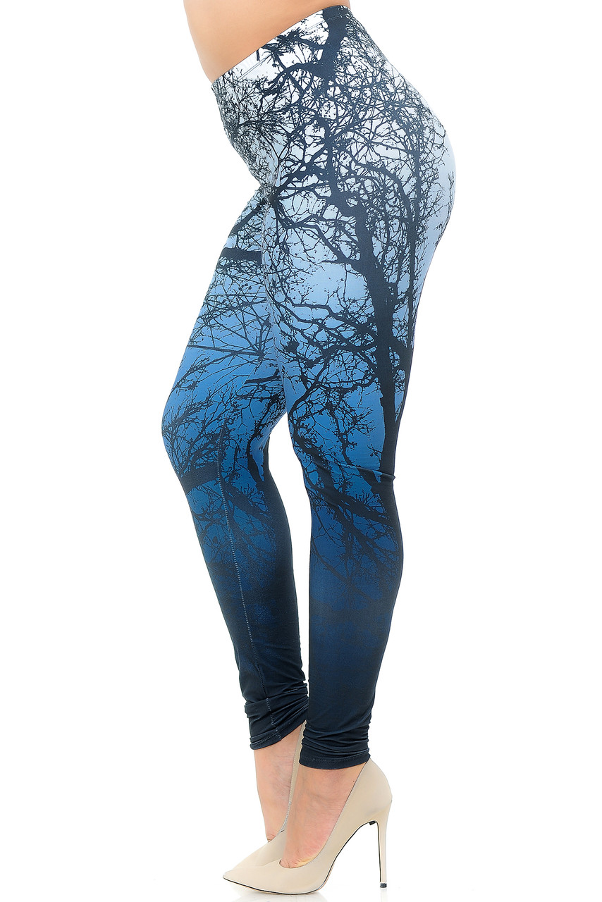 Left side view image of Creamy Soft Ombre Forest Plus Size Leggings - USA Fashion™