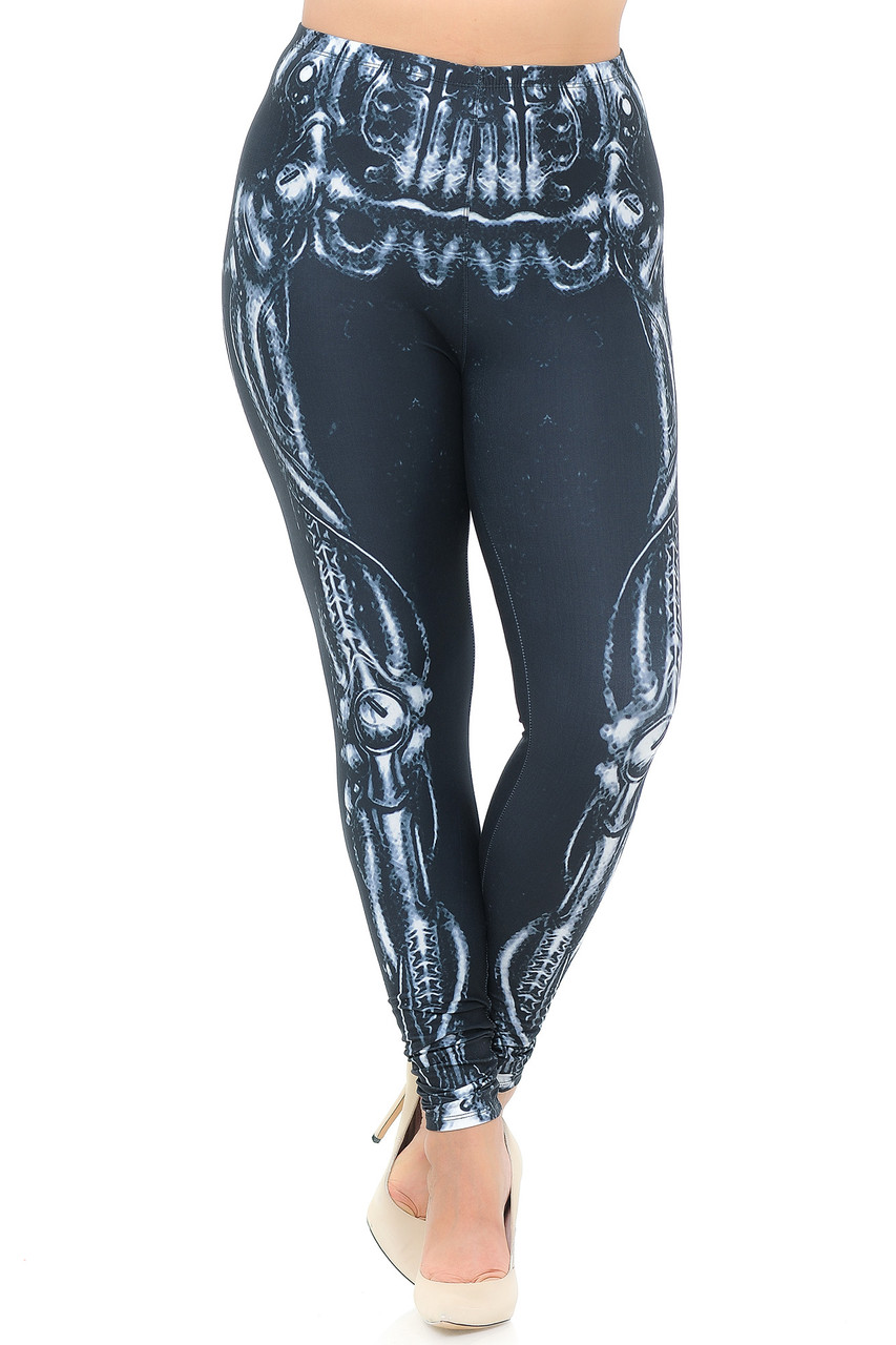Creamy Soft Black Bio Mechanical Skeleton Extra Plus Size Leggings