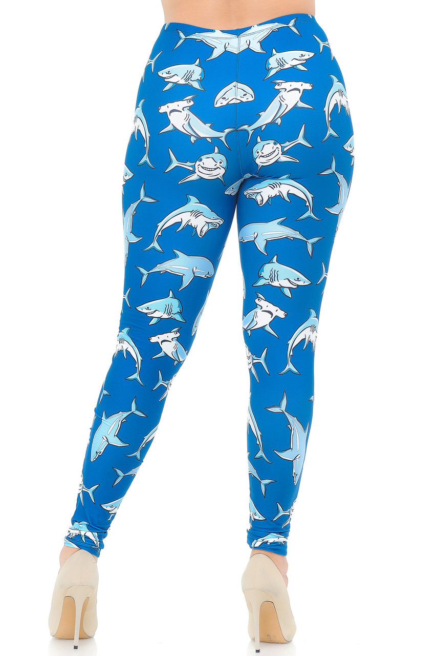 Back view of Creamy Soft Shark Extra Plus Size Leggings - 3X-5X - USA Fashion™