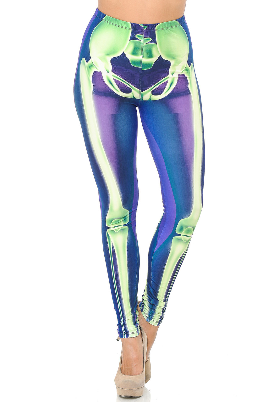 Front view of our Creamy Soft Chernobyl Skeleton Bones Leggings - USA Fashion™ with a fabulous look for Halloween or for year round edgy outfits.