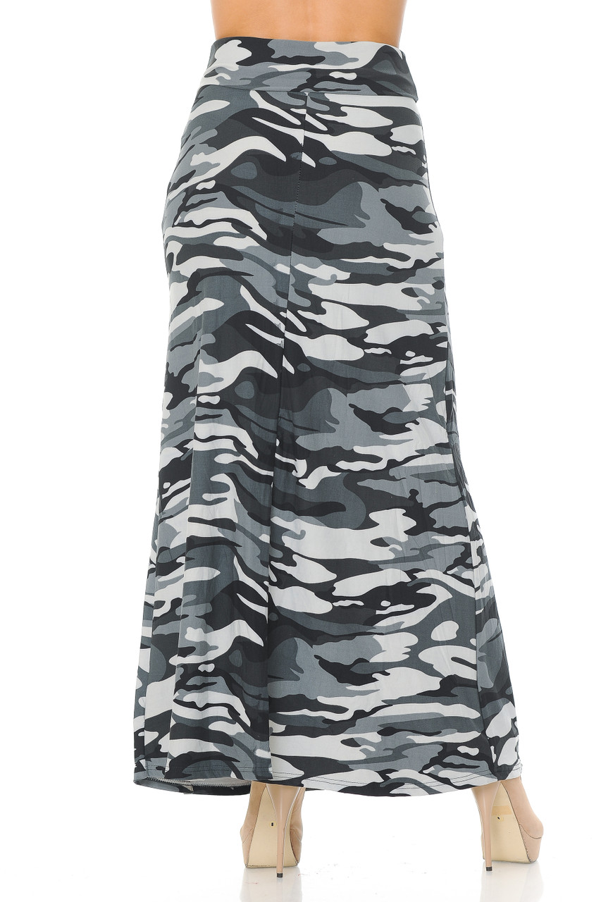 Buttery Soft Charcoal Camouflage Maxi Skirt