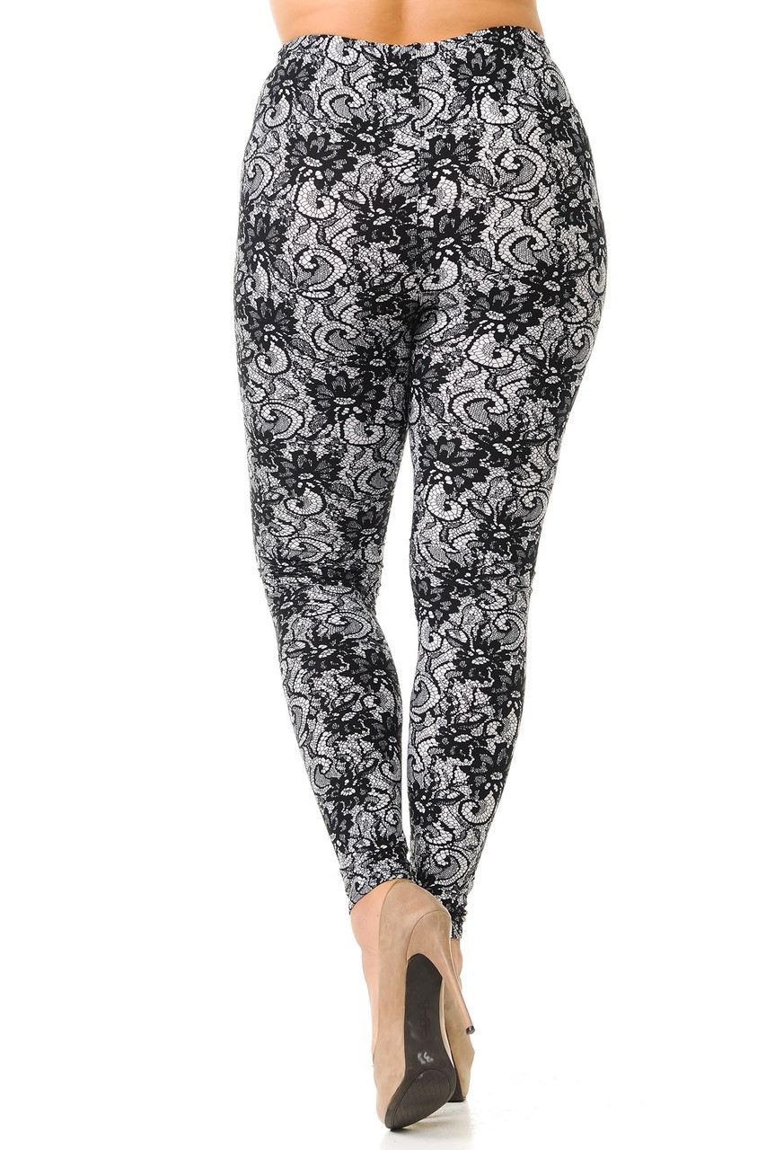 Back view image of Buttery Smooth Sassy Lace Print Plus Size Leggings