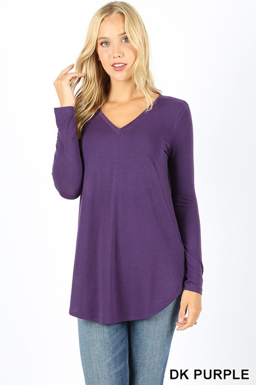 Premium Long Sleeve V-Neck Round Hem Top